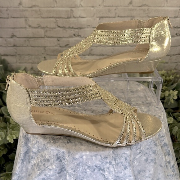 Charter Club Ginifur Gold Embellished Strappy Wedge Dress Sandals WMS 10M🌟NWOT - Picture 4 of 10